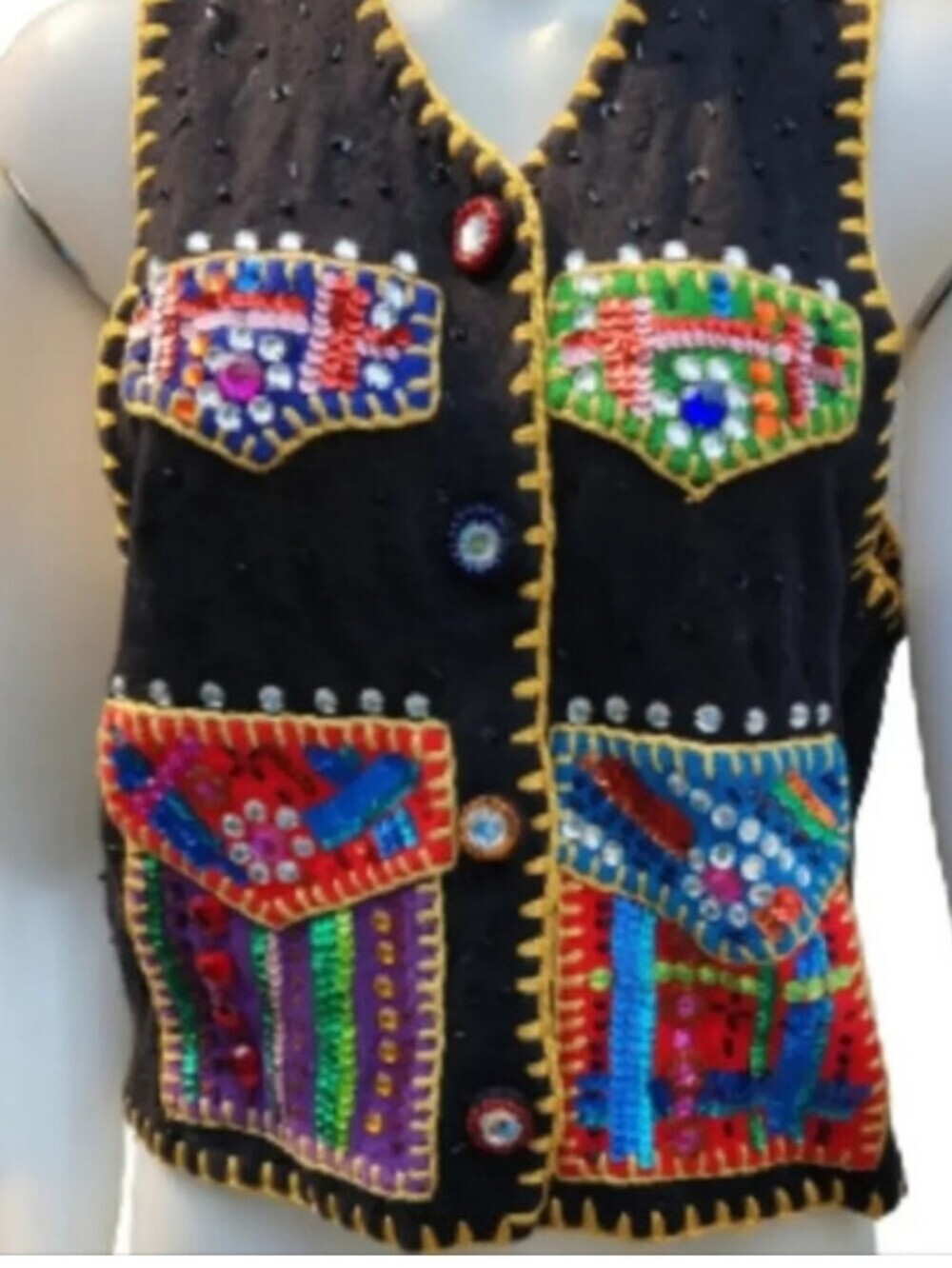 Michael Simon 90s Rare Festival HolidayVintage Bedecked vest - Picture 2 of 10